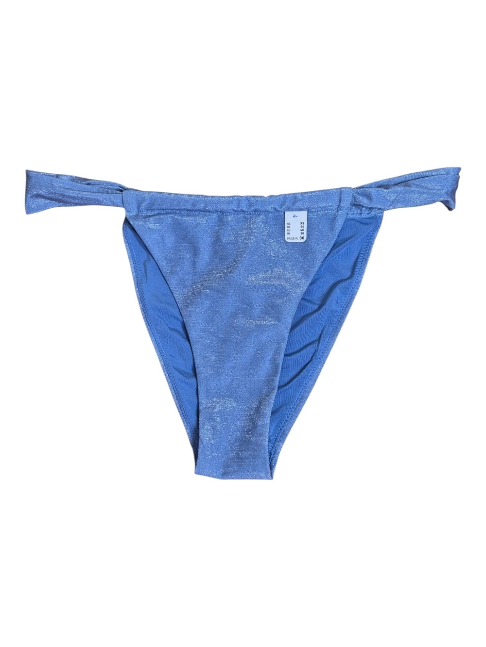 Etam Blue Metallic Textured High-Leg Bikini Bottoms, Size XS